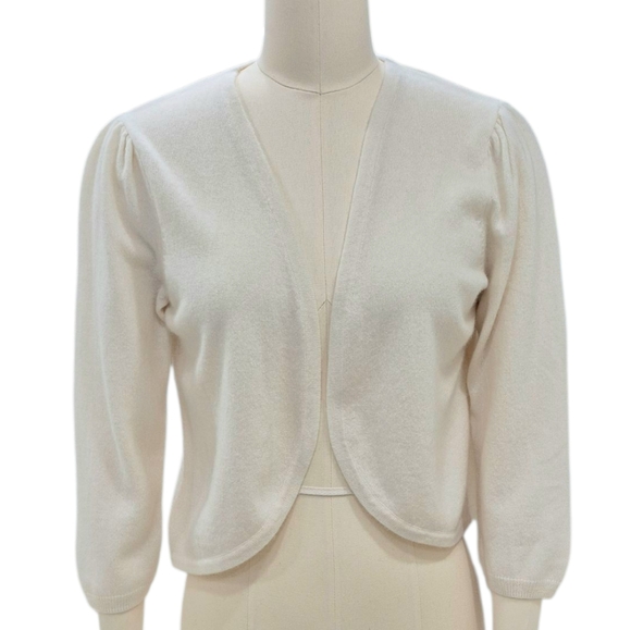 Pure Collection cashmere shrug women's 8/10 cream cardigan open front 3/4 sleeve - Picture 1 of 9